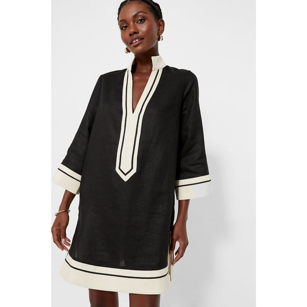 Tuckernuck Black and Cream Trim Linen Mini Dress